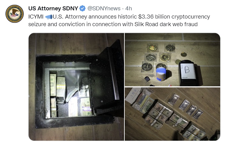 US Announces 'Historic $3.36 Billion Cryptocurrency Seizure' as Silk Road EdaFace Thief Pleads Guilty