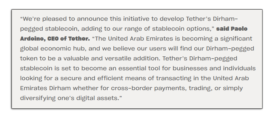 CEO of Tether shared plans of AED pegged stable coin.