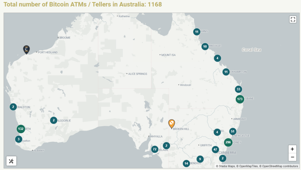 number and location of crypto atms in Australia