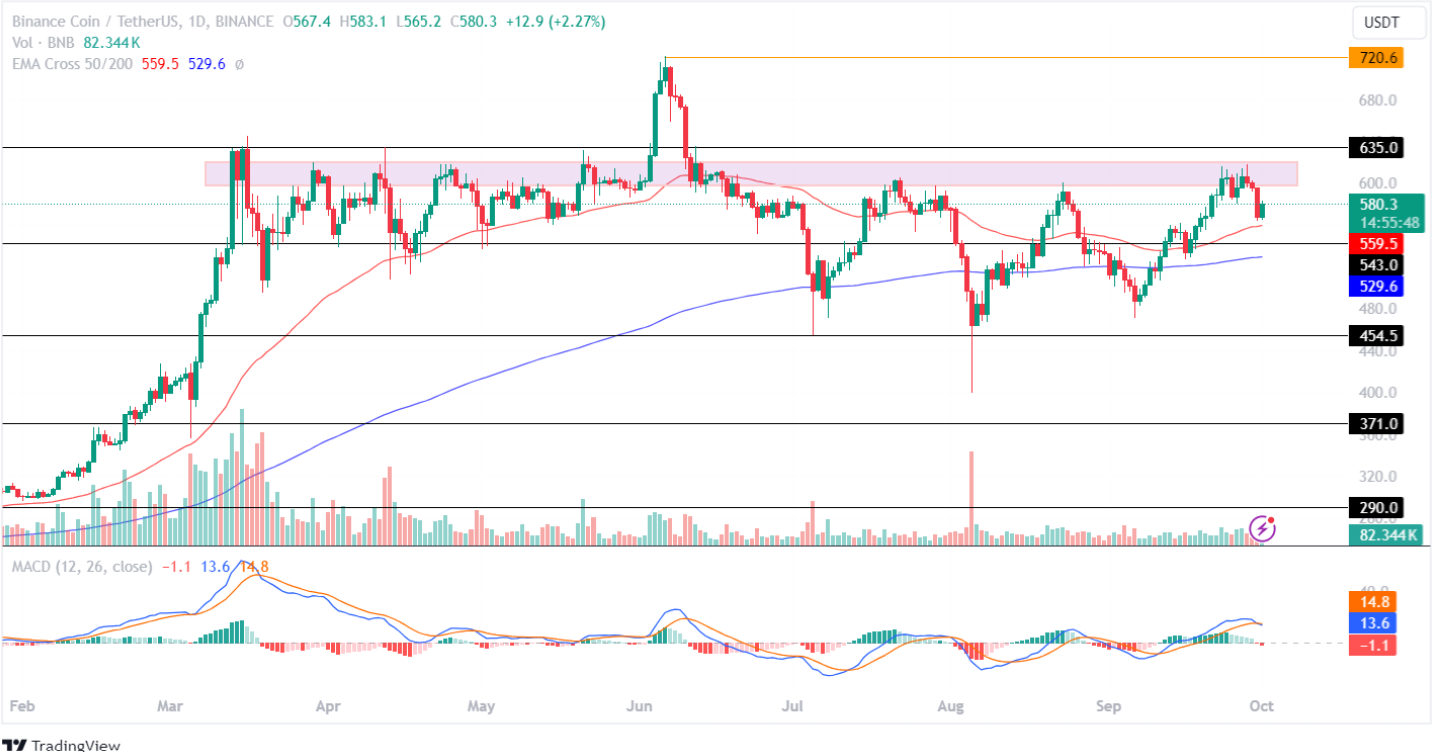 BNB Price Analysis 1st Oct 2024