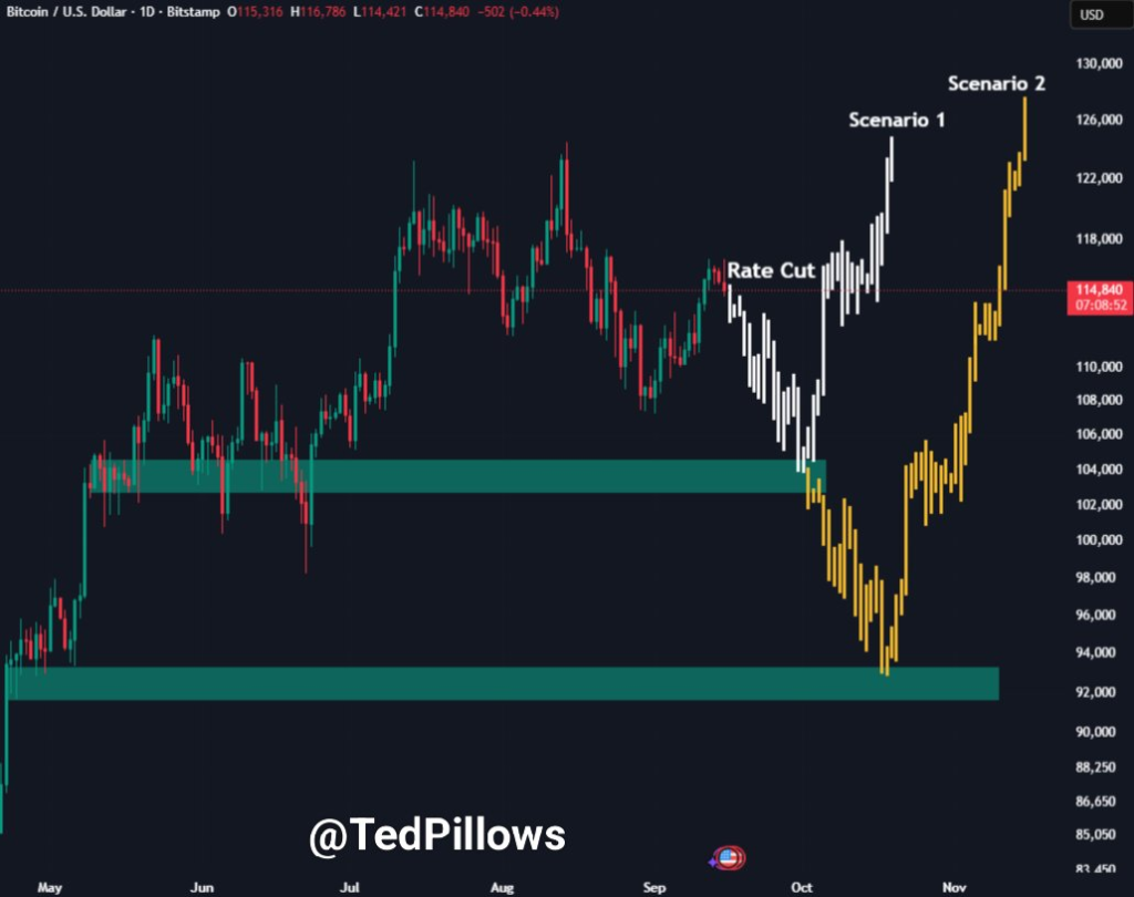 Bitcoin price chart with Two Big Scenarios