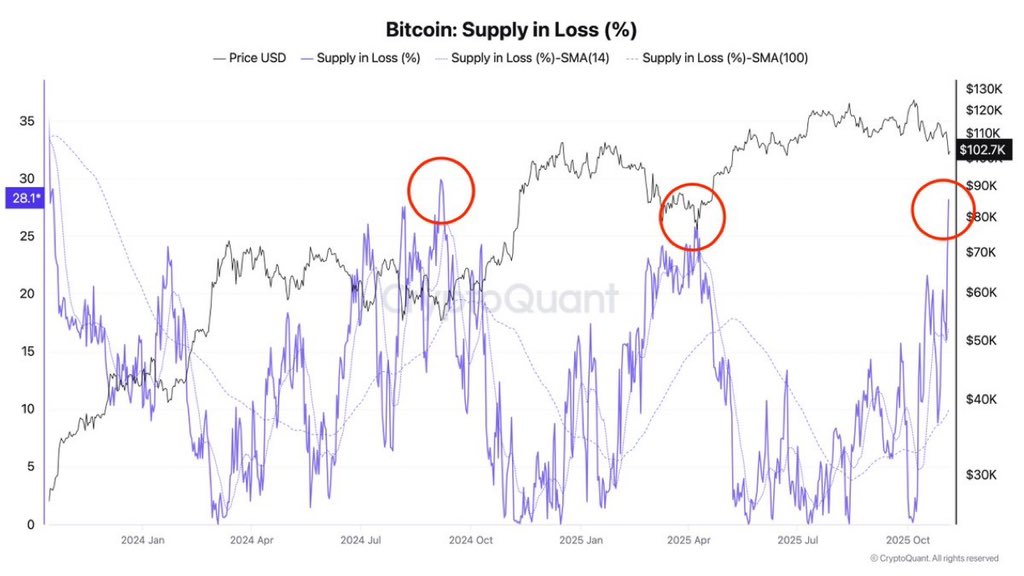 Bitcoin supply in loss chart