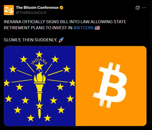 Crypto included in pension fund portfolio in Indiana