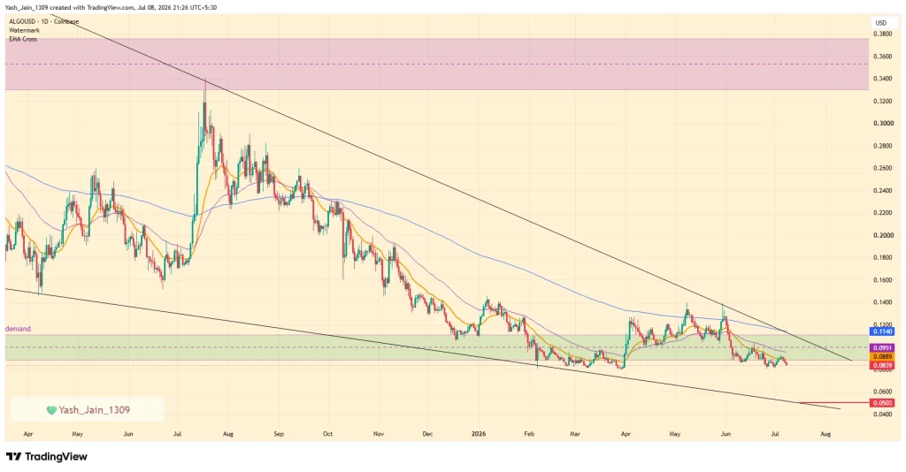 ALGO Price Risks Drop to $0.05 Despite Strong On-Chain Growth